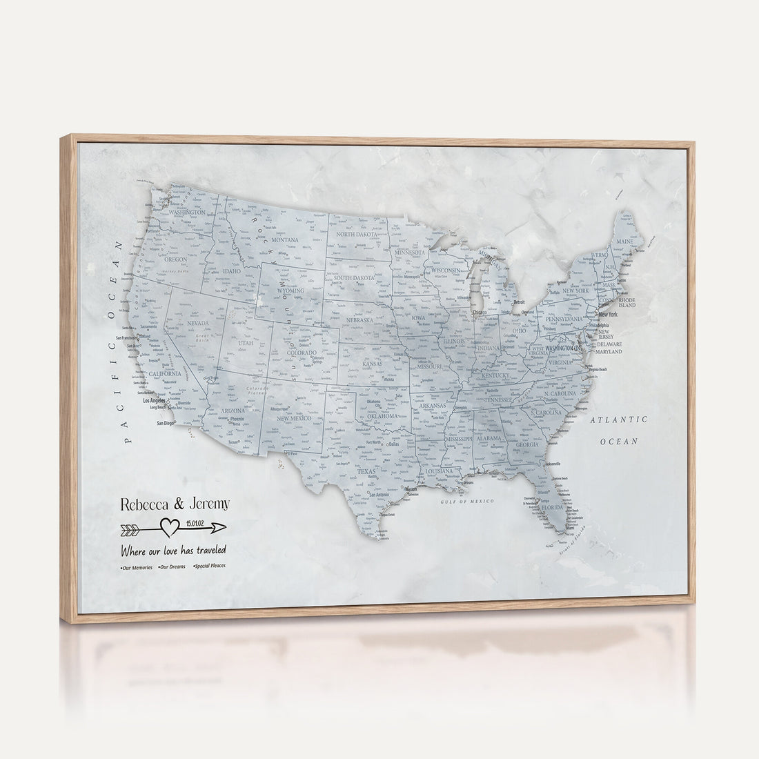 Custom USA Push Pin Travel Map Canvas Wall Art - Personalized Couples Gift Flat Digital Print
