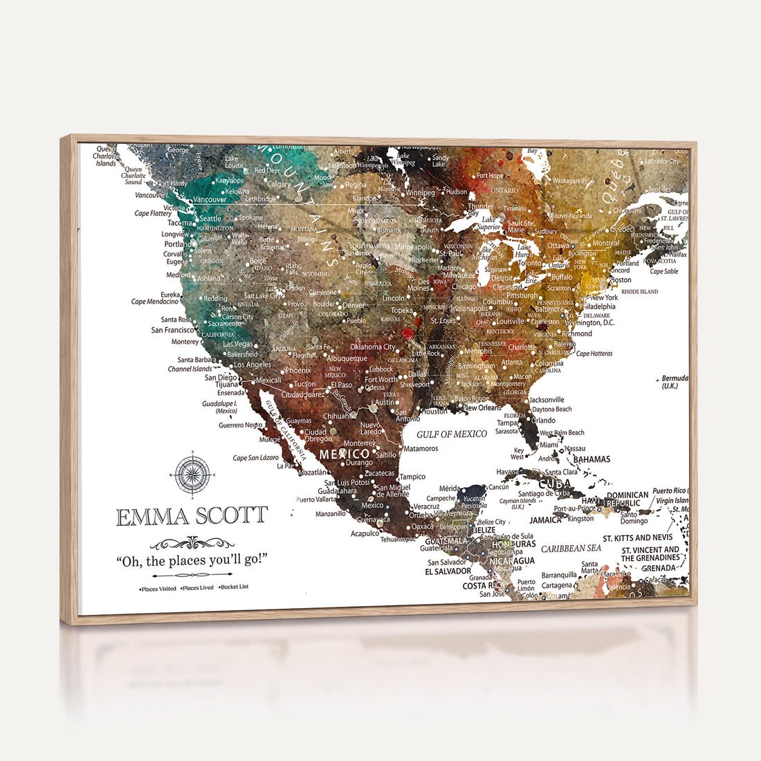 Custom USA Push Pin Travel Map Canvas Wall Art - Personalized Couples Gift Flat Digital Print