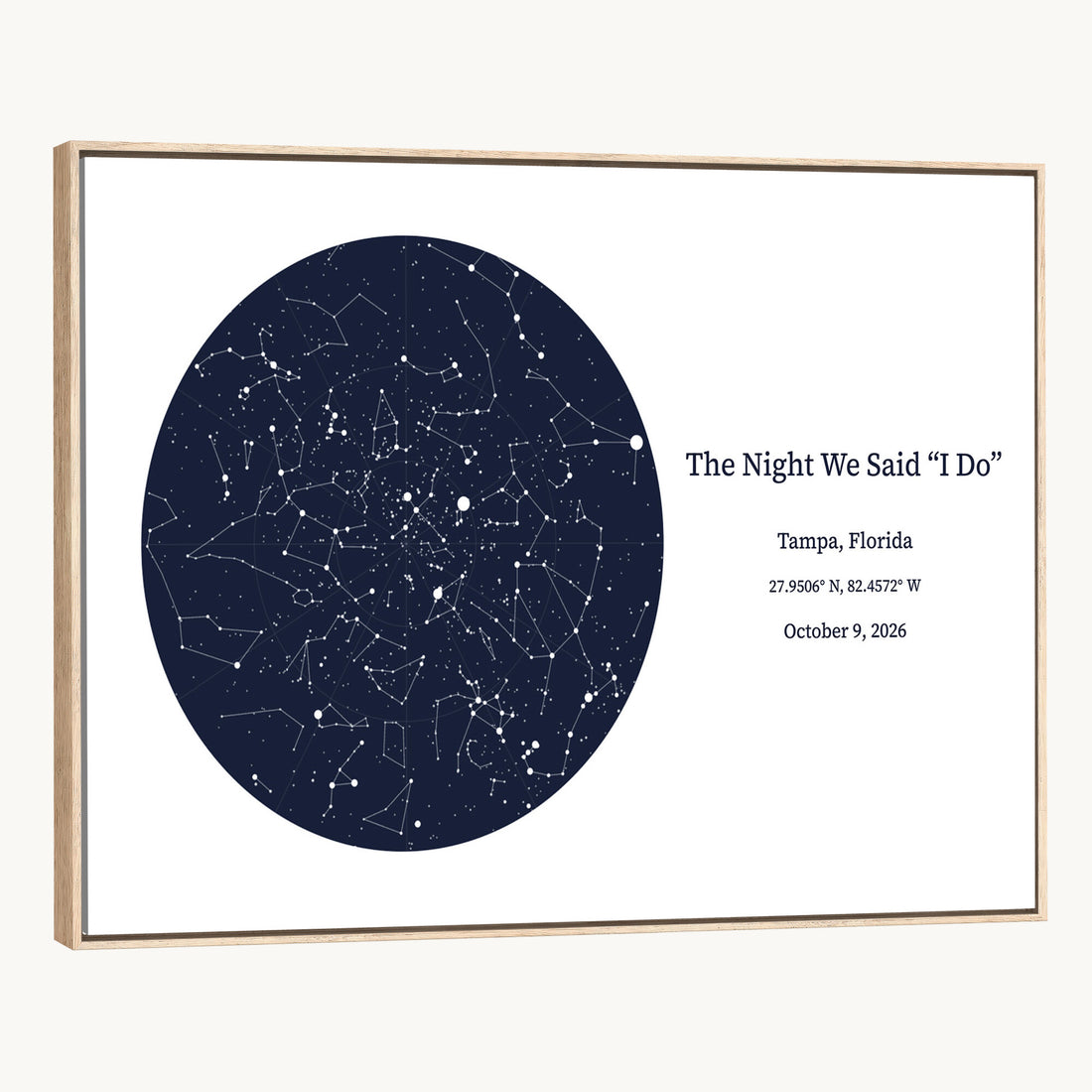 Custom Star Map Canvas Print, Personalized Night Sky by Date and Place