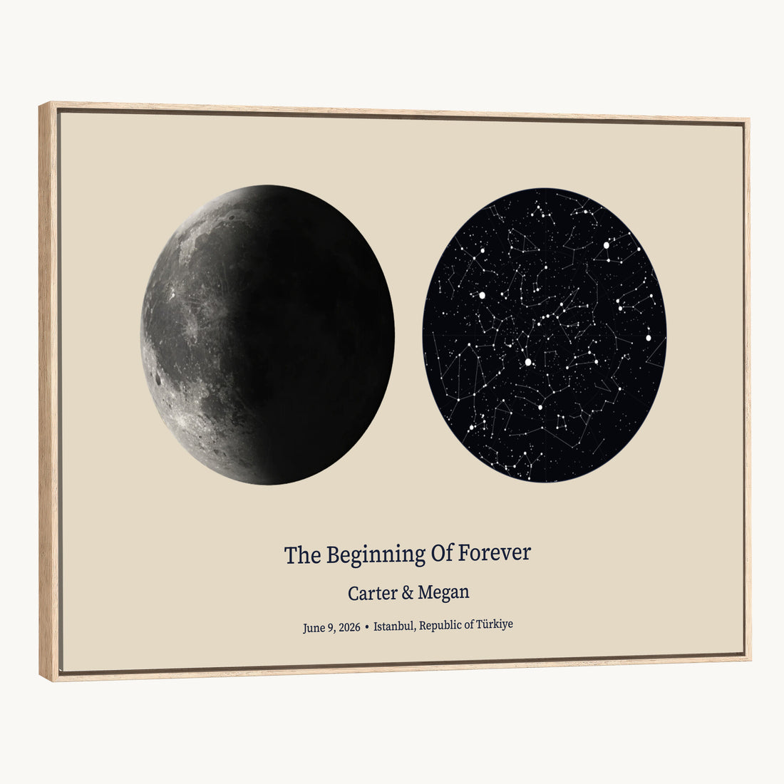 Moon and Stars Canvas Print, Personalized Moon Phase and Star Map Art