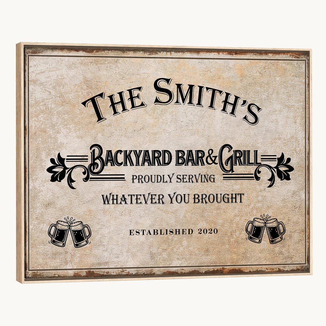 Custom Backyard Bar & Grill Sign, Personalized Family Name Arch Canvas