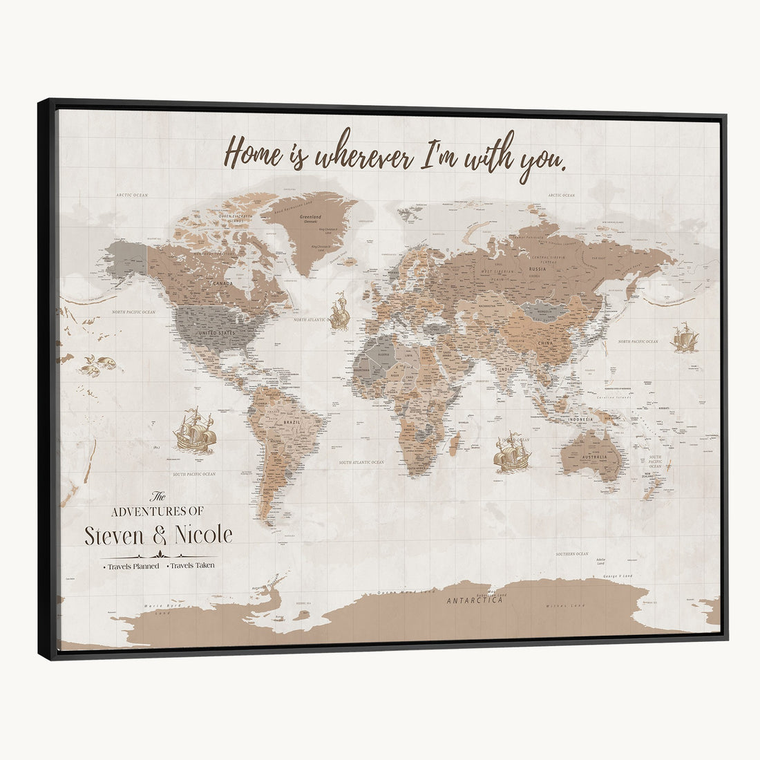 Personalized Push Pin Travel Map Canvas Print, Honeymoon and Anniversary Gift, Family Room and Hallway Decor