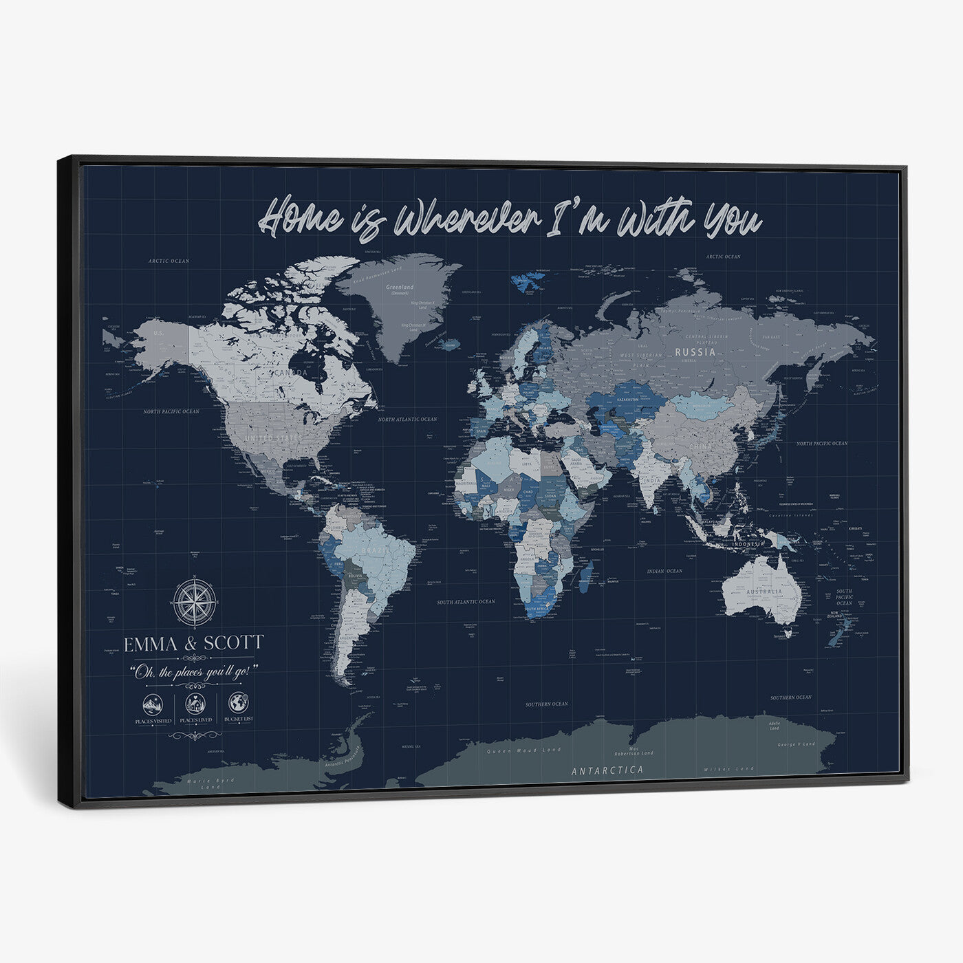NEWMAP-18-MGV-CV-36X24 - Custom Push Pin World Map Wall Art Canvas Print – Personalized Travel Tracker with Pins Framed Large Print - NEWMAP-18