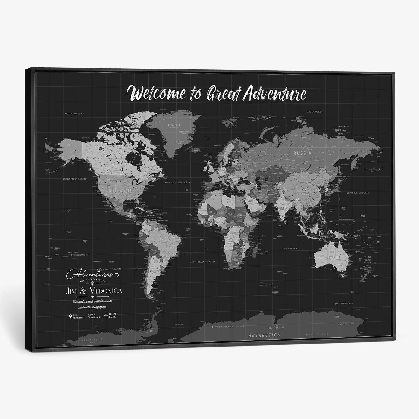 57127599-MGV-CV-36X24 - Custom Push Pin World Map Wall Art Canvas Print – Personalized Travel Tracker with Pins Framed Large for Home and Office Decor