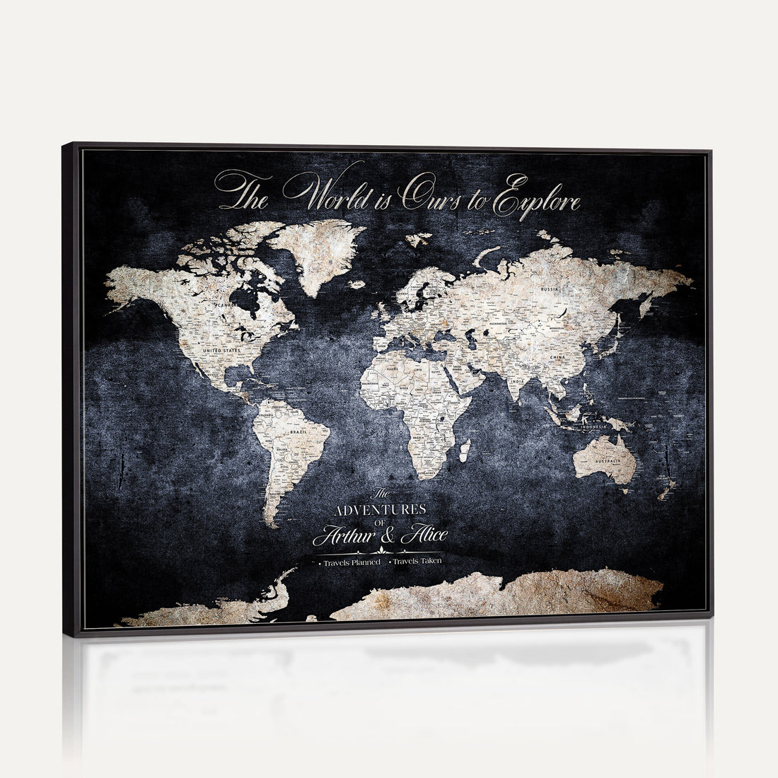 Personalized Beige Modern Push Pin Travel Map Canvas Print, Places Visited Tracker, Study and Entryway Decor