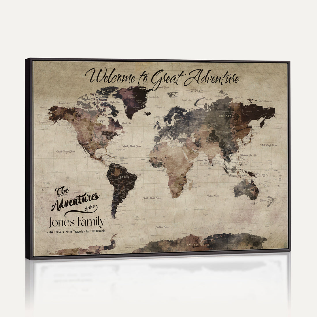 Custom Beige Modern Push Pin World Map Wall Art, Honeymoon and Anniversary Gift, Dining Room and Study Decor