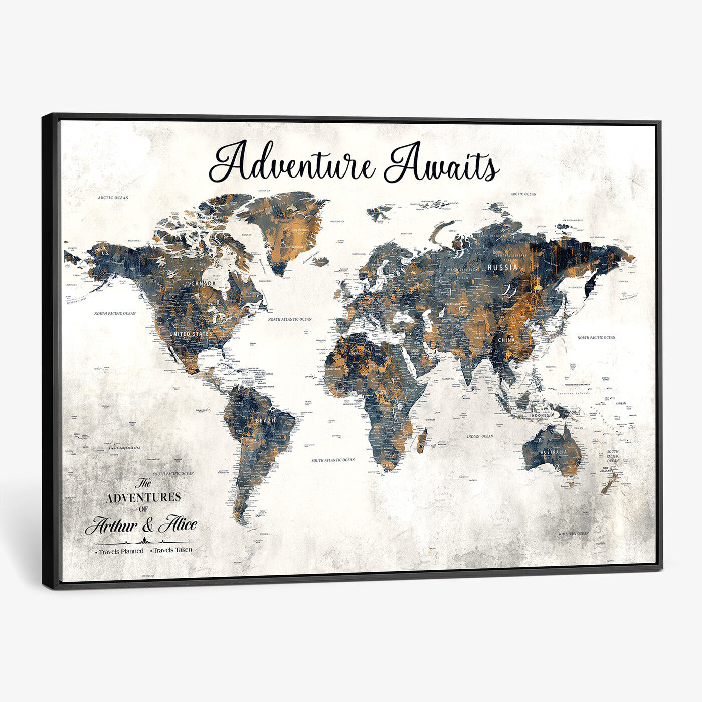 26041262-MGV-CV-36X24 - Custom Push Pin World Map Wall Art Canvas Print – Personalized Travel Tracker with Pins Framed Large for Home and Office Decor