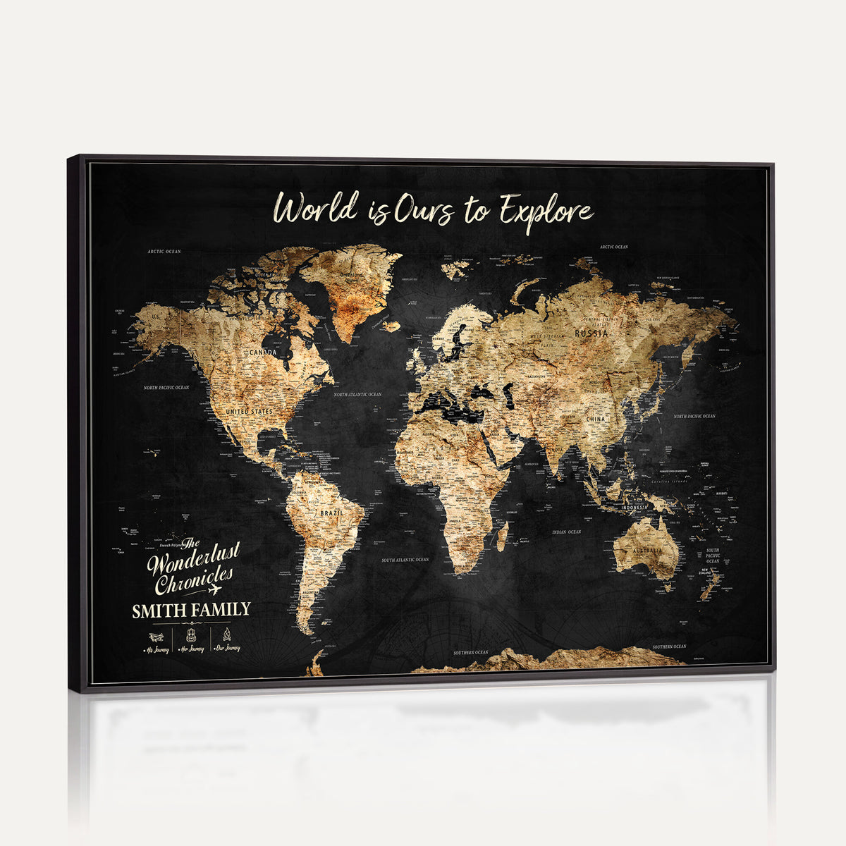 73732636-MGV-CV-36X24 - Custom Push Pin World Map Wall Art Canvas Print – Personalized Travel Tracker with Pins Framed Large for Home and Office Decor