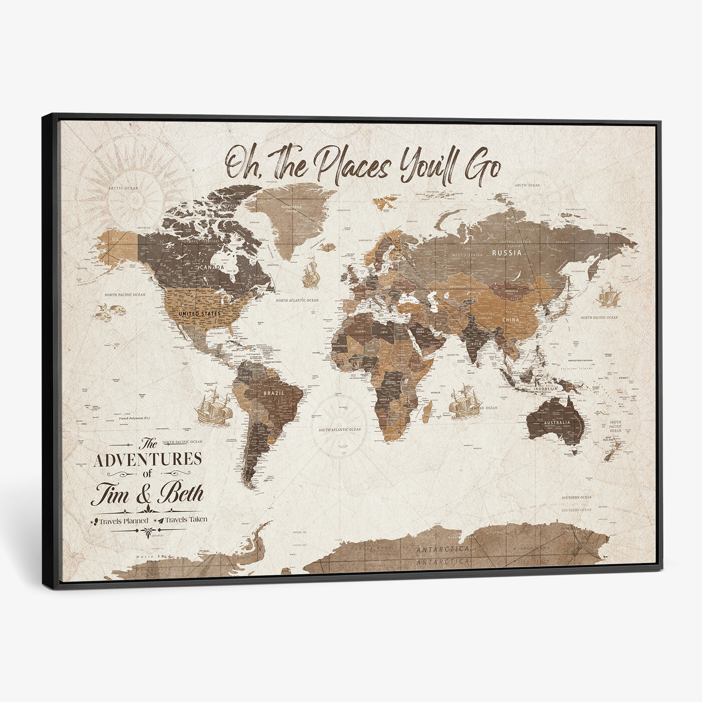 99085321-MGV-CV-36X24 - Custom Push Pin World Map Wall Art Canvas Print – Personalized Travel Tracker with Pins Framed Large for Home and Office Decor