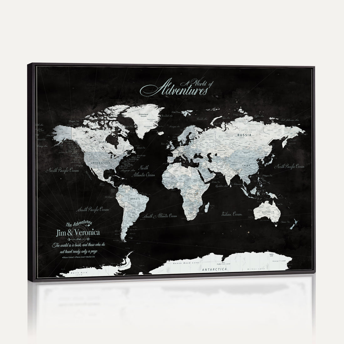 Custom Beige World Travel Map Wall Art with Pins, Places Visited Tracker, Bedroom and Home Office Decor