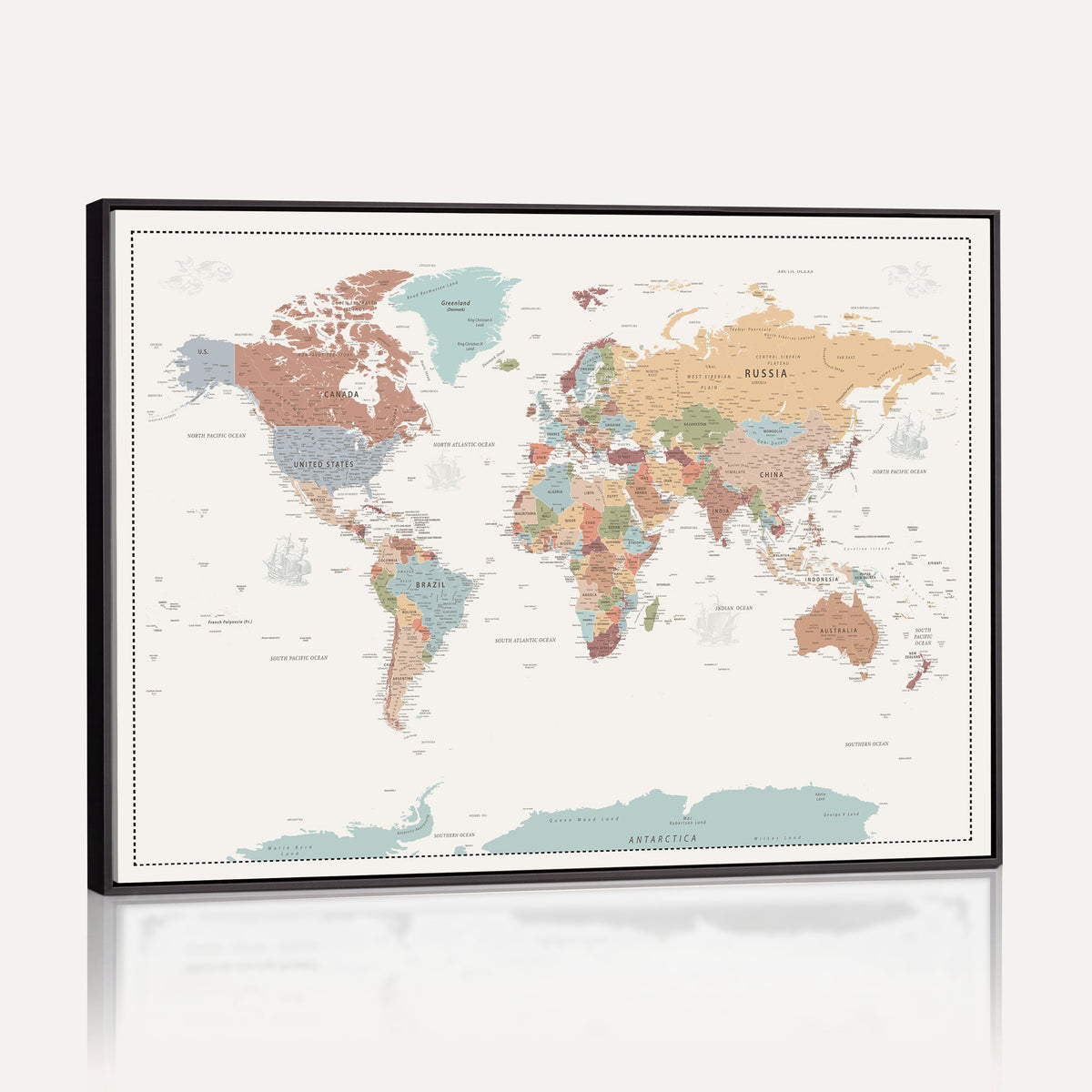 63447567-MGV-CV-36X24 - Pastel Colors World Map Wall Art Canvas Print