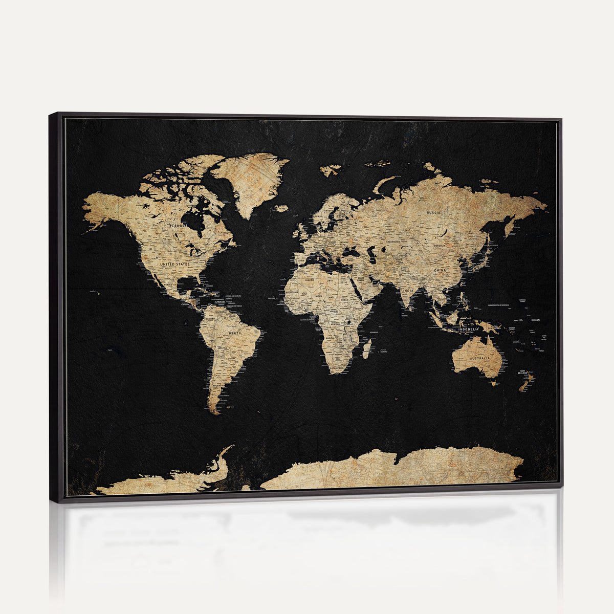 71518849-MGV-CV-36X24 - Beige World Map Canvas Wall Art Print, Minimal Black and
