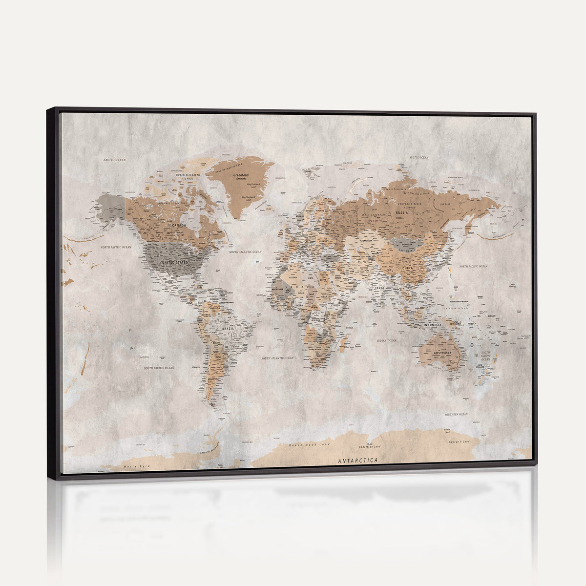 34051638-MGV-CV-36X24 - Detailed World Map Wall Art Canvas Print for Home and Office Decor