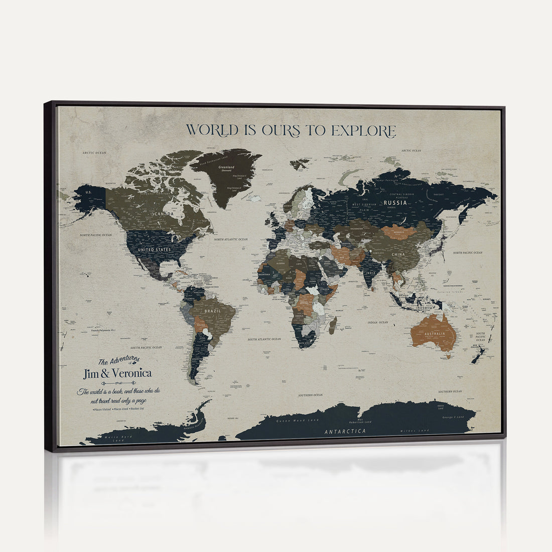 Custom Push Pin World Map Wall Art Canvas Print | Personalized Travel Tracker