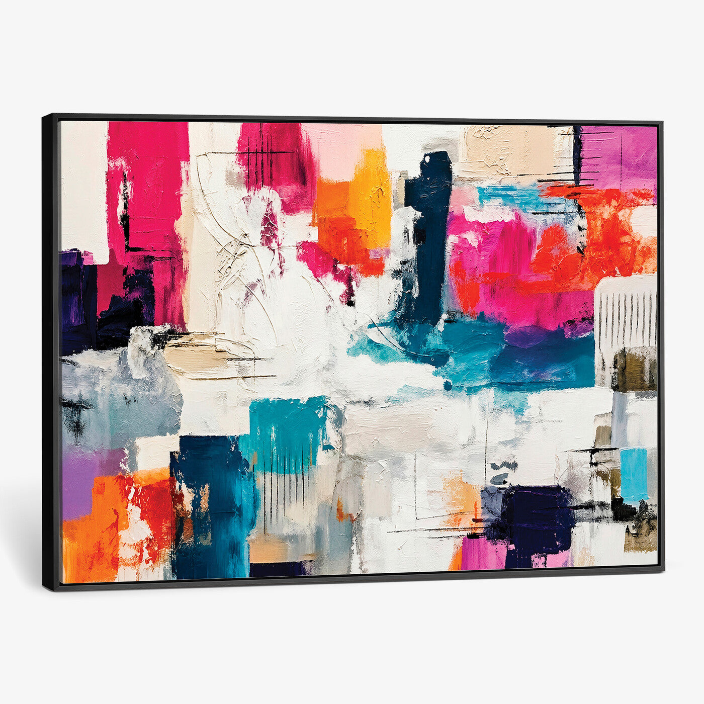 57864023-MGV-CV-36X24 - Blue Teal Abstract Canvas Wall Art | Modern Textured Painting Print, Navy Orange White Contemporary Art, Neutral Living Room Decor, Office Art