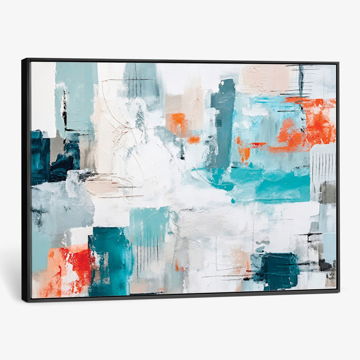 98638479-MGV-CV-36X24 - Blue Teal Abstract Canvas Wall Art | Modern Textured Painting Print, Navy Orange White Contemporary Art, Neutral Living Room Decor, Office Art