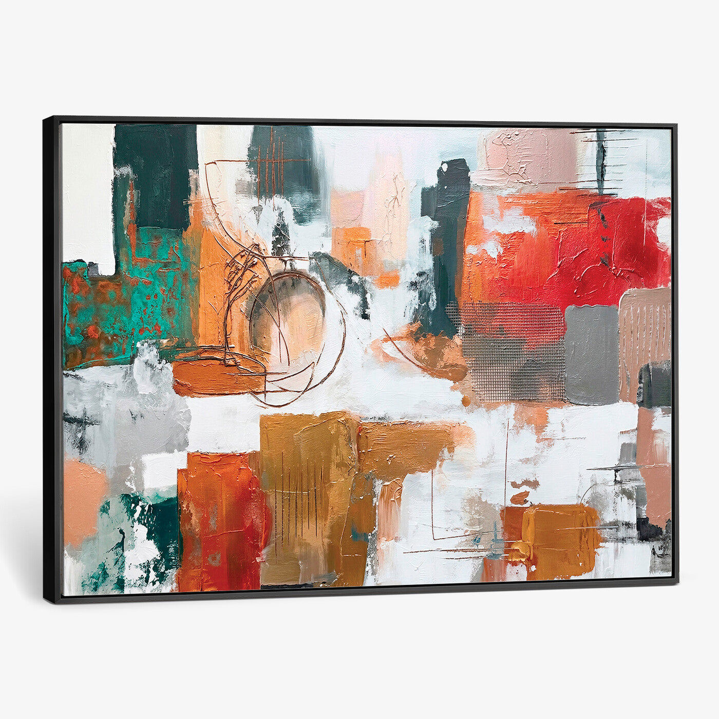 50720312-MGV-CV-36X24 - Blue Teal Abstract Canvas Wall Art | Modern Textured Painting Print, Navy Orange White Contemporary Art, Neutral Living Room Decor, Office Art.