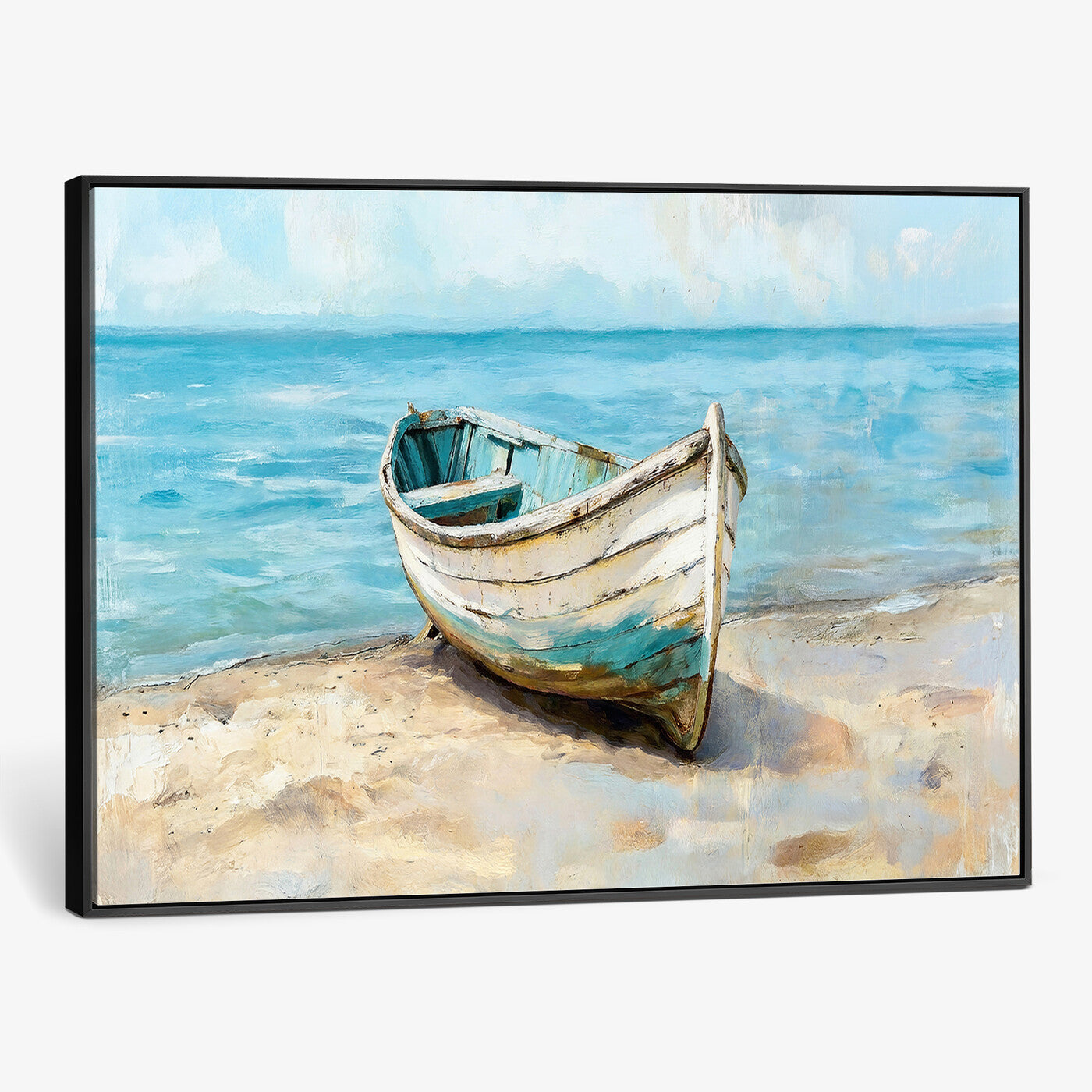 14780565-MGV-CV-36X24 - Coastal Boat Canvas Wall Art Print, Beach Boat Painting, Nautical Ocean Decor, Seascape Wall Art - Ready to Hang