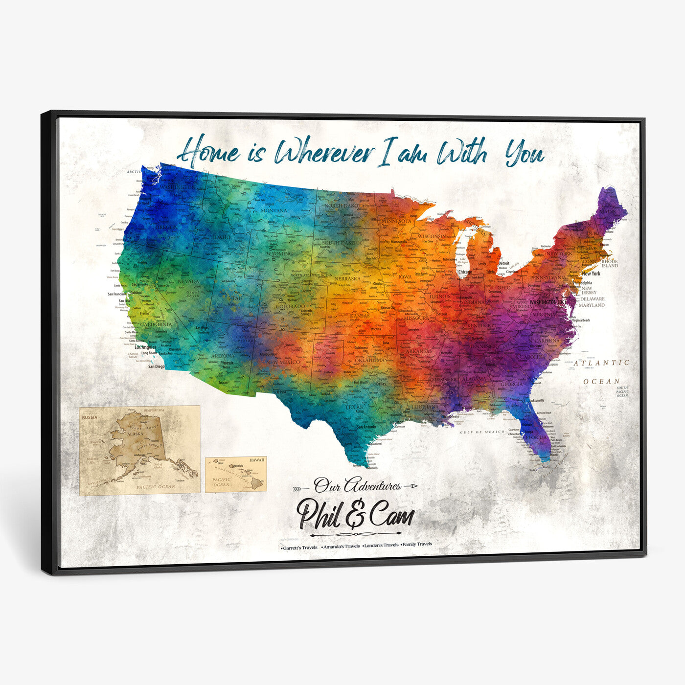 17251793-MGV-CV-36X24 - Watercolor USA Travel Map with Pins Colorful Modern Canvas Wall Art