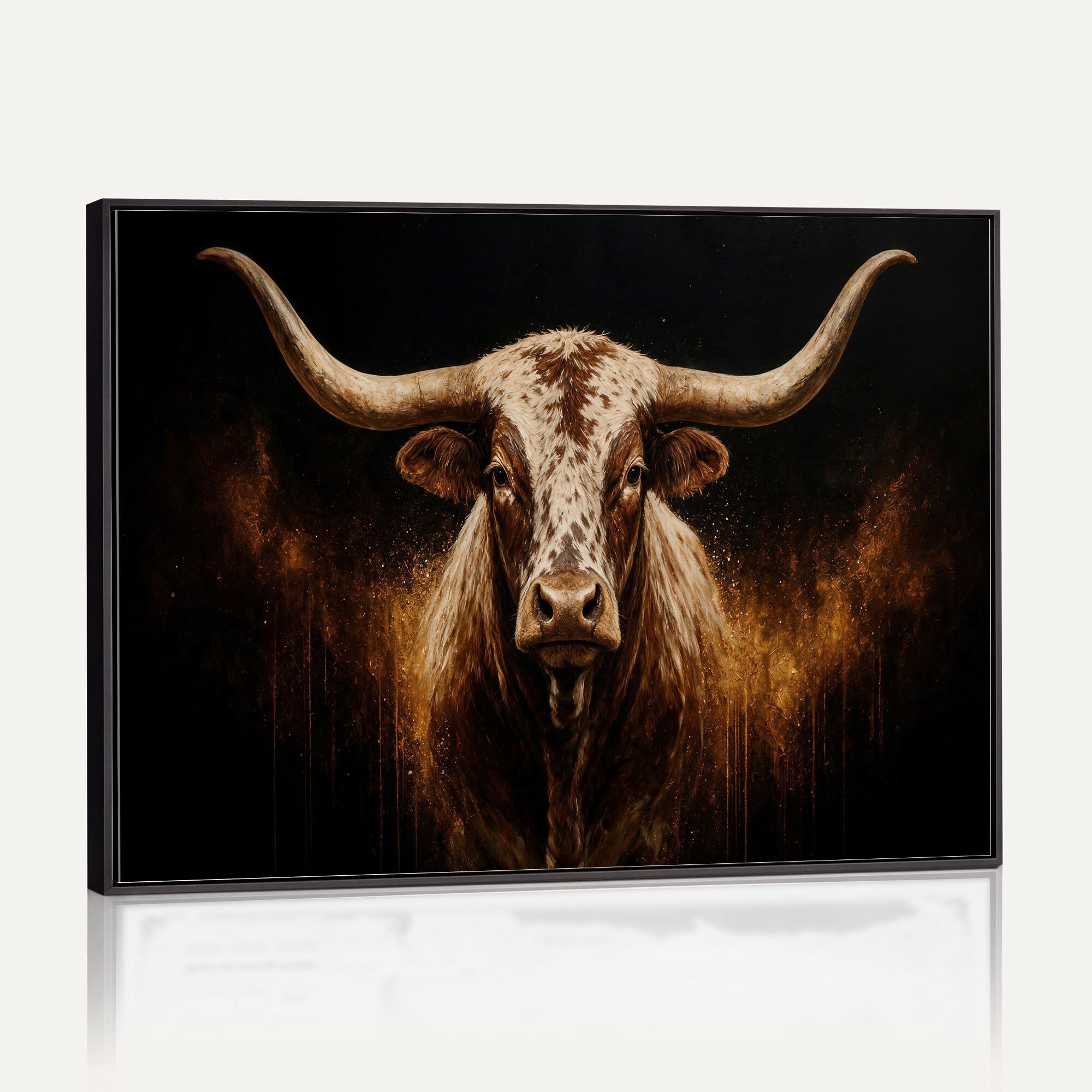 62076449-MGV-CV-36X24 - Texas Bull Cow Longhorn Canvas Wall Art Moody Western Bull Oil Painting Print