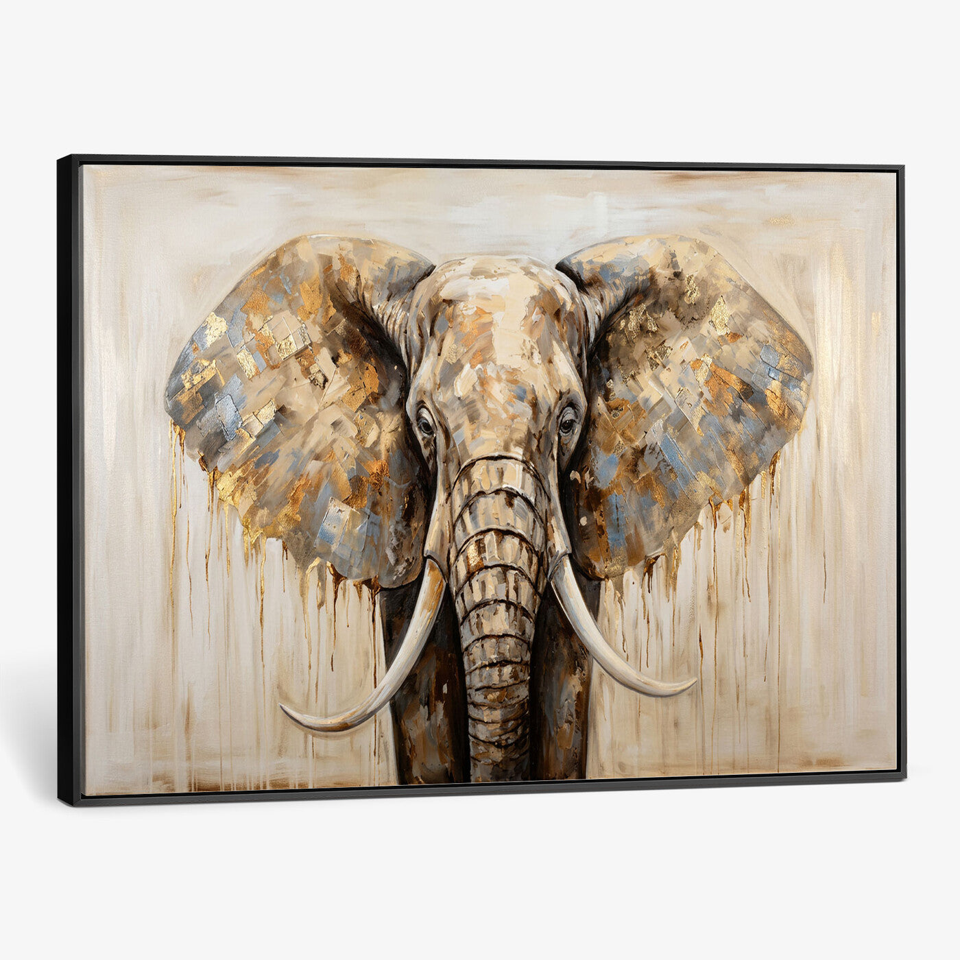 95819221-MGV-CV-36X24 - Gold Leaf Elephant Canvas Wall Art Abstract African Wildlife Painting Print