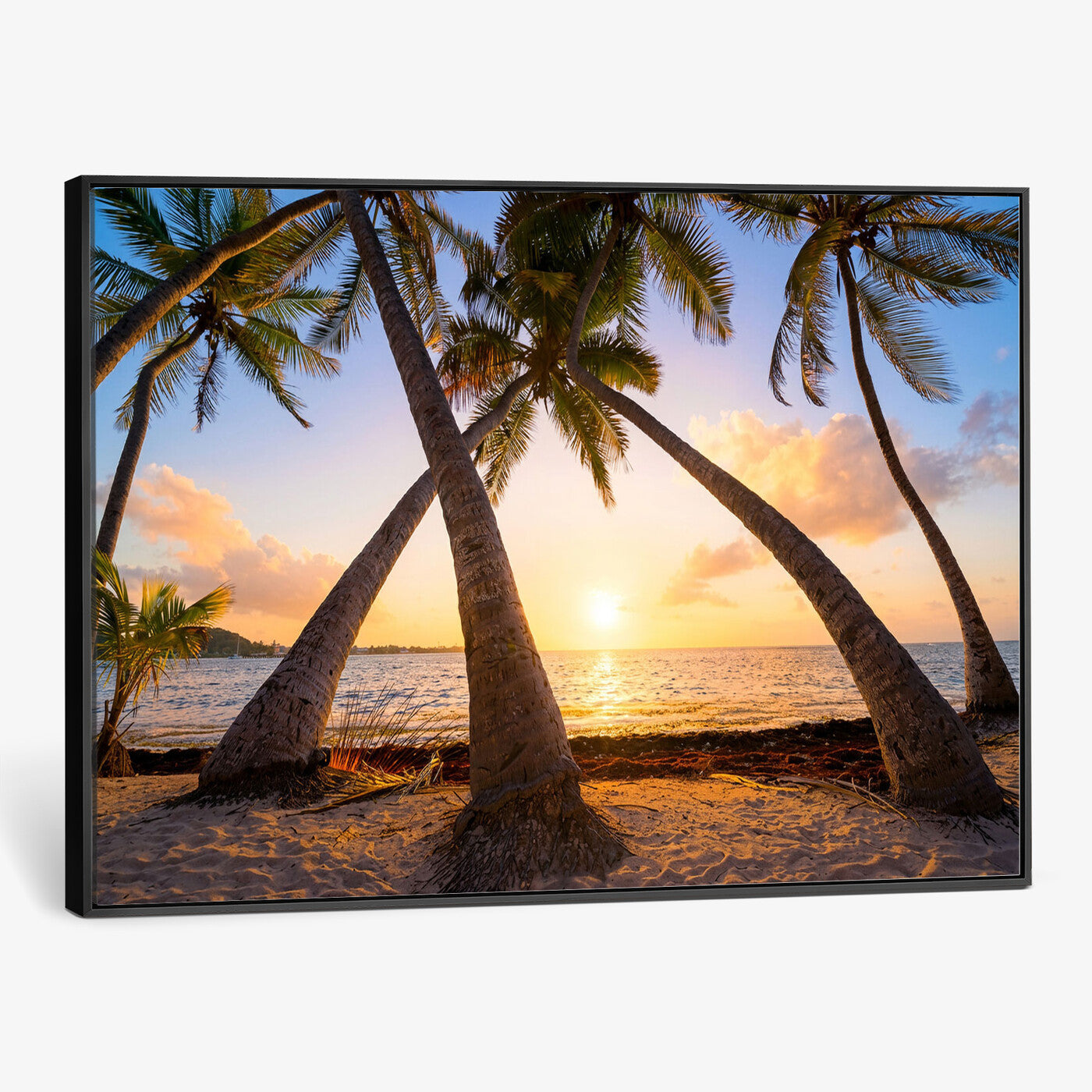 75123213-MGV-CV-36X24 - Tropical Island Coconut Palm Trees Sunset Wall Art Canvas Print - Turquoise Beach Print for Nautical Home Decor