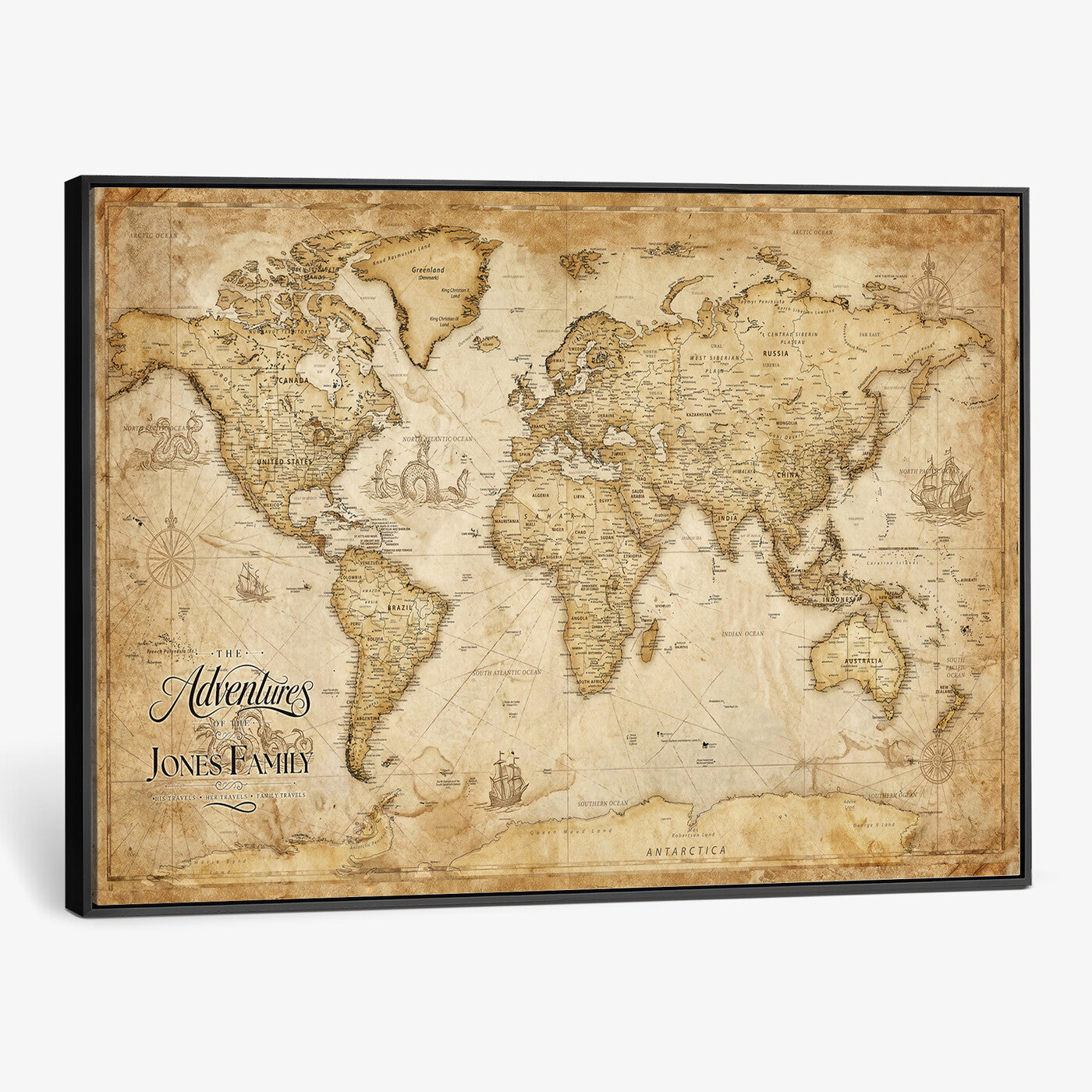 60956619-MGV-CV-36X24 - Custom Push Pin World Map Canvas Print β Personalized Travel Map Wall Art