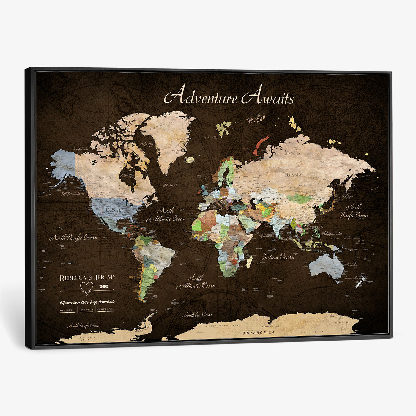 95753799-MGV-CV-36X24 - Custom Push Pin World Map Canvas Print – Personalized Travel Map Wall Art