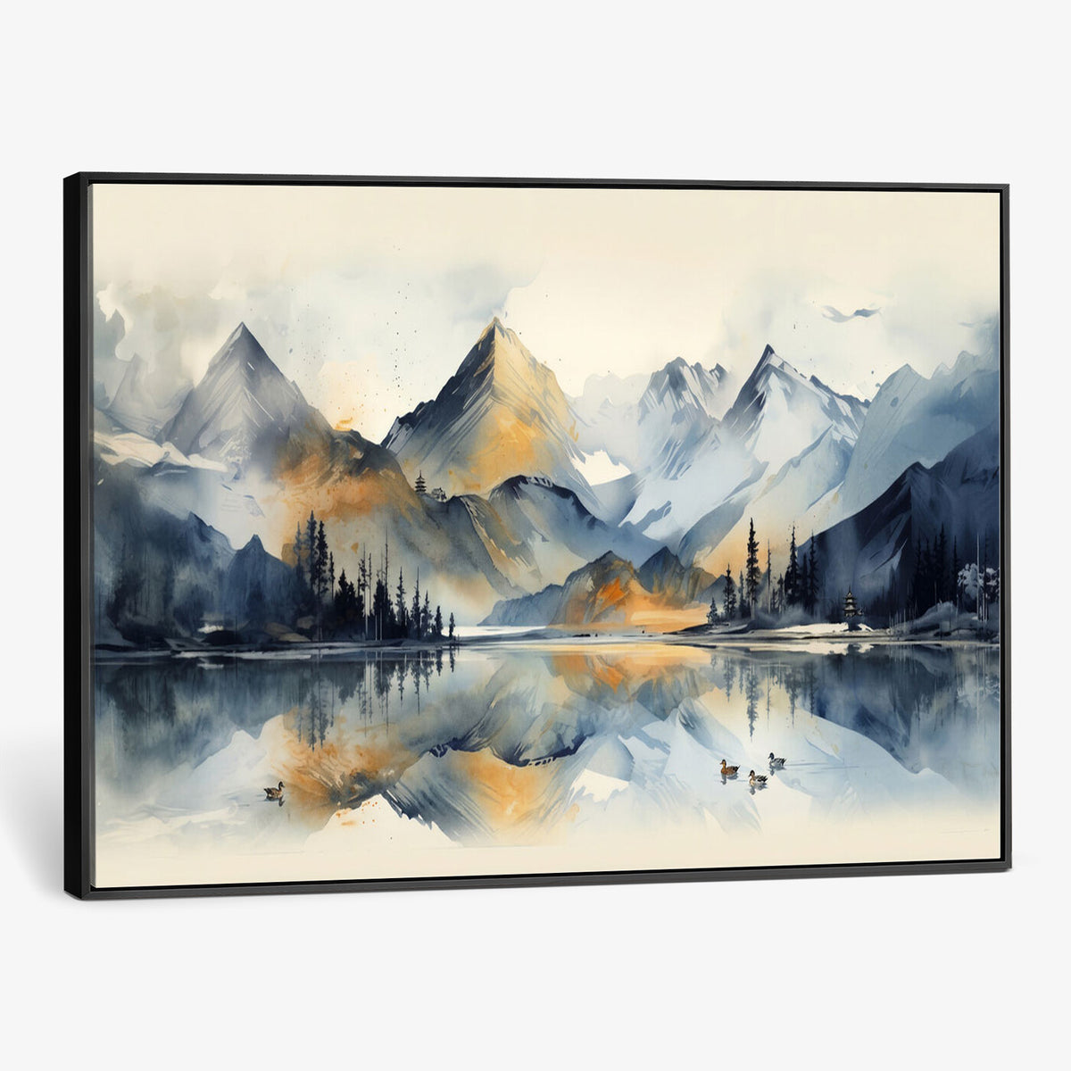 10196184T-MGV-CV-36X24 - Abstract Lake Mountain Wall Art Canvas Print