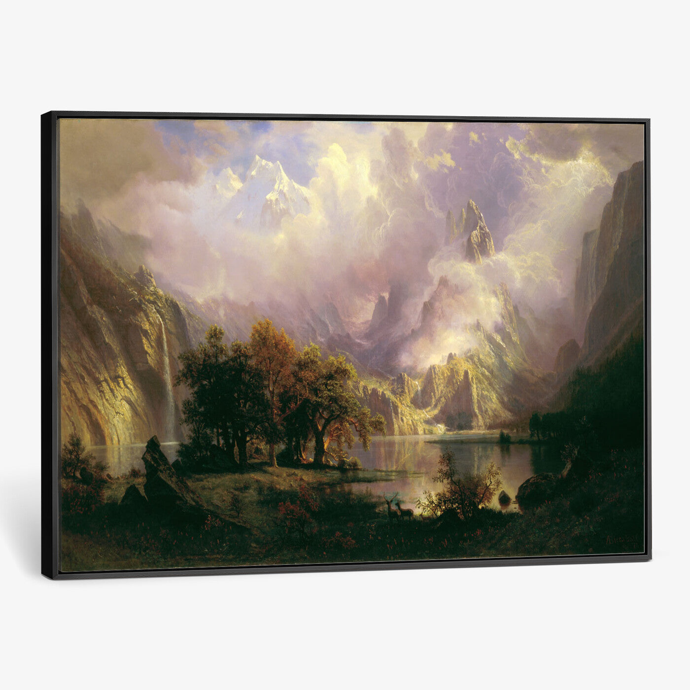 49189463-MGV-CV-36X24 - Albert Bierstadt Rocky Mountain Landscape Wall Art Canvas Print, Classic Fine Art Painting Print