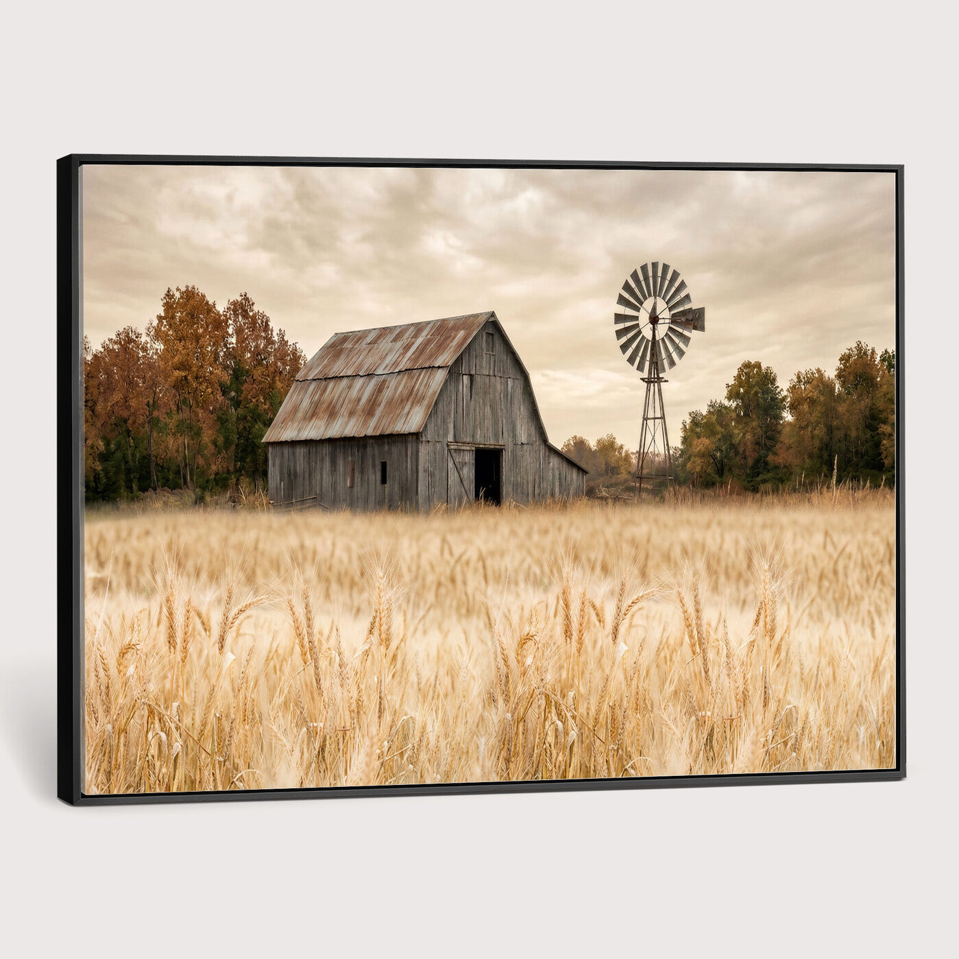 99640659-MGV-CV-36X24 - Rustic Farmhouse Barn and Windmill Wall Art Canvas Print, Country Landscape Photography Print