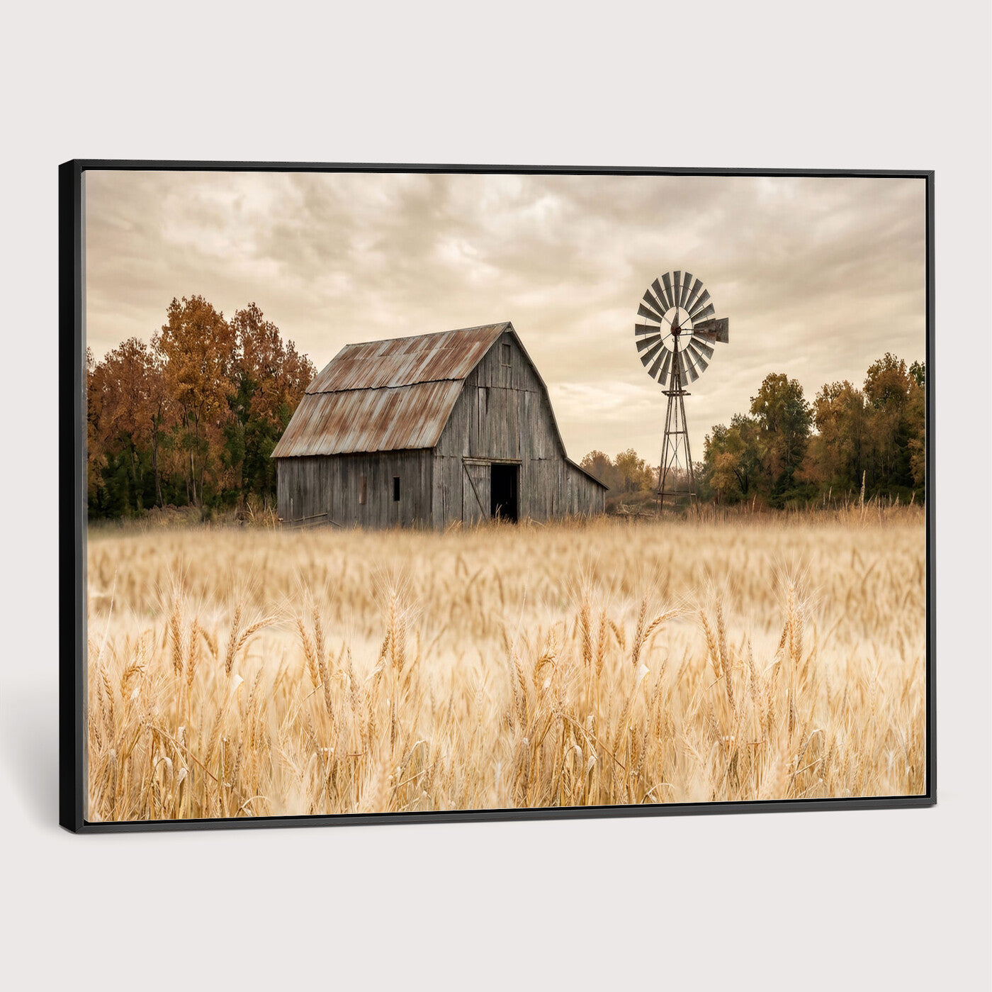 99640659-MGV-CV-36X24 - Rustic Farmhouse Barn and Windmill Wall Art Canvas Print, Country Landscape Photography Print