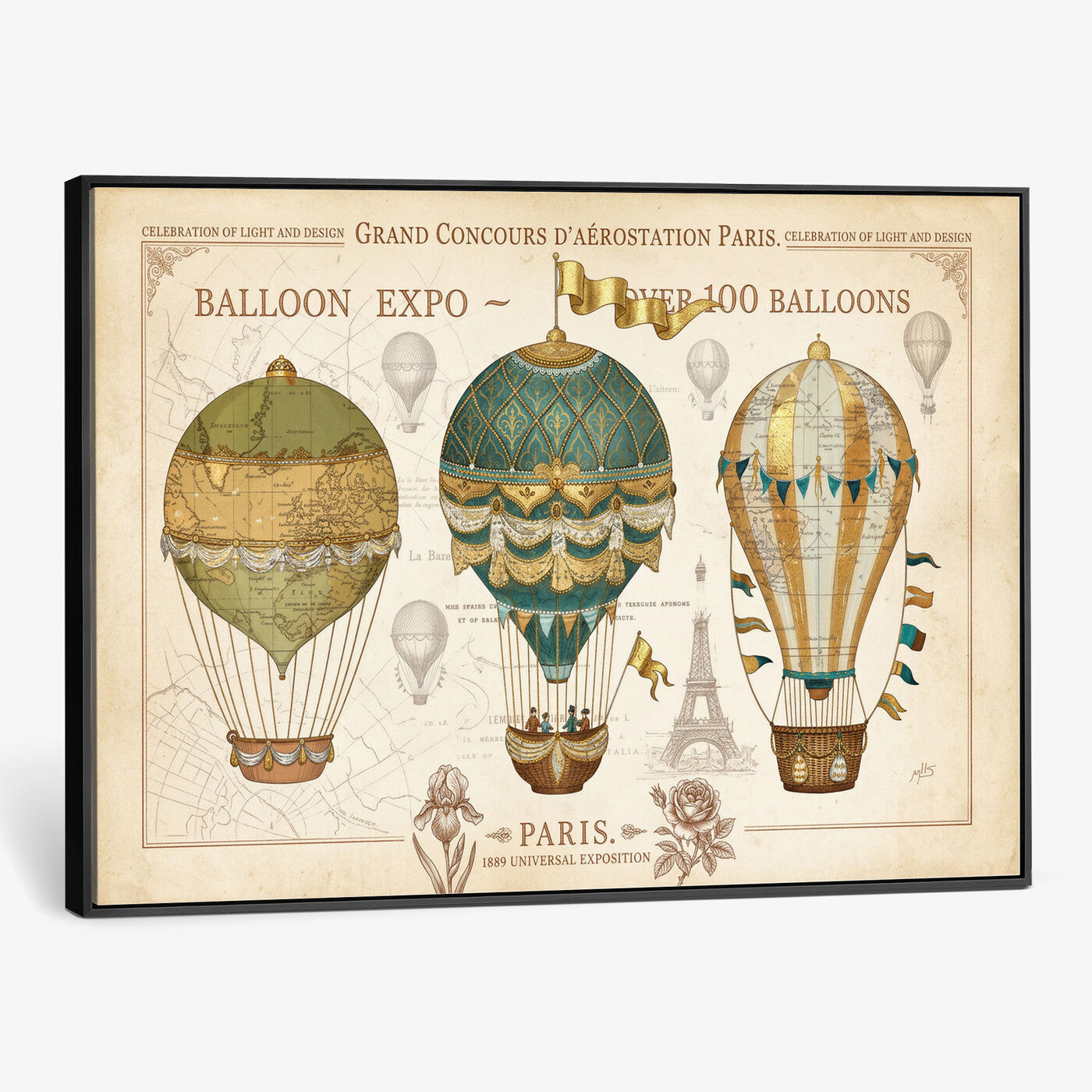 31530449-MGV-CV-36X24 - Kimberly Allen Paris Balloon Expo Wall Art Canvas Print, Vintage 1889 French Hot Air Balloon Poster