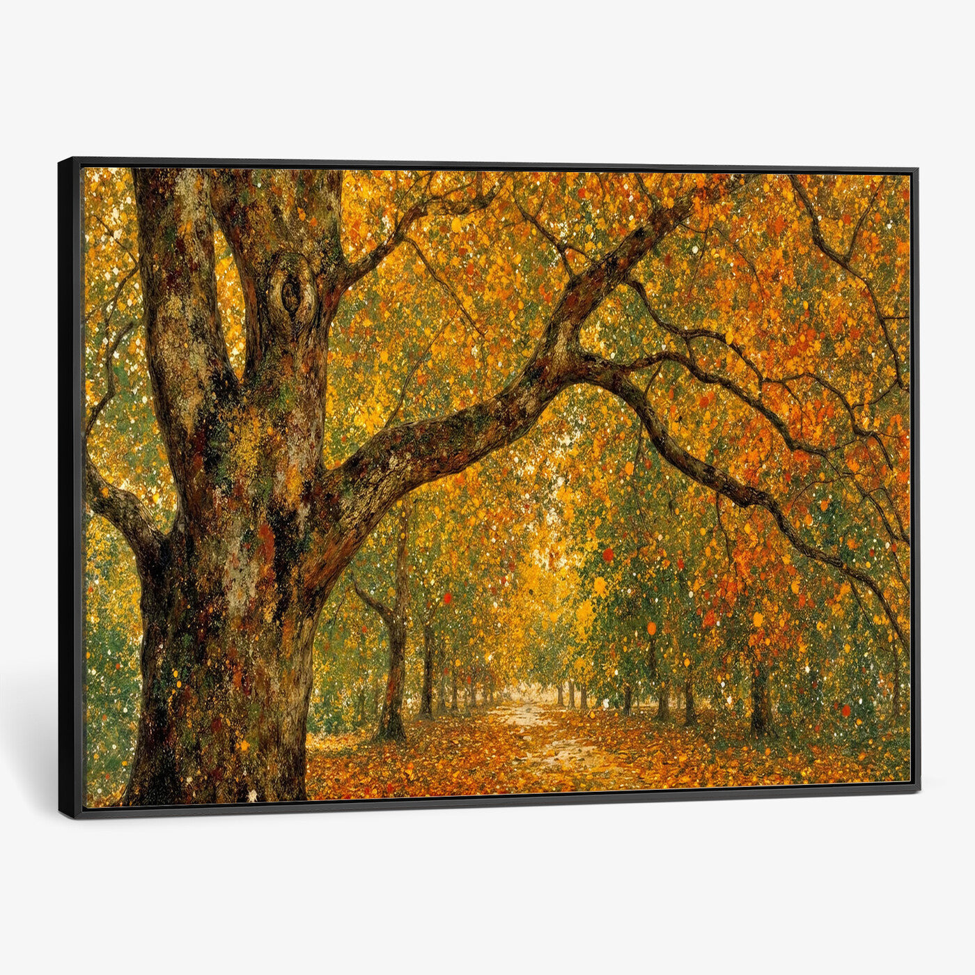 11536138-MGV-CV-36X24 - Vintage Autumn Forest Path Wall Art Canvas Print, Golden Leaves Impressionist Painting Print
