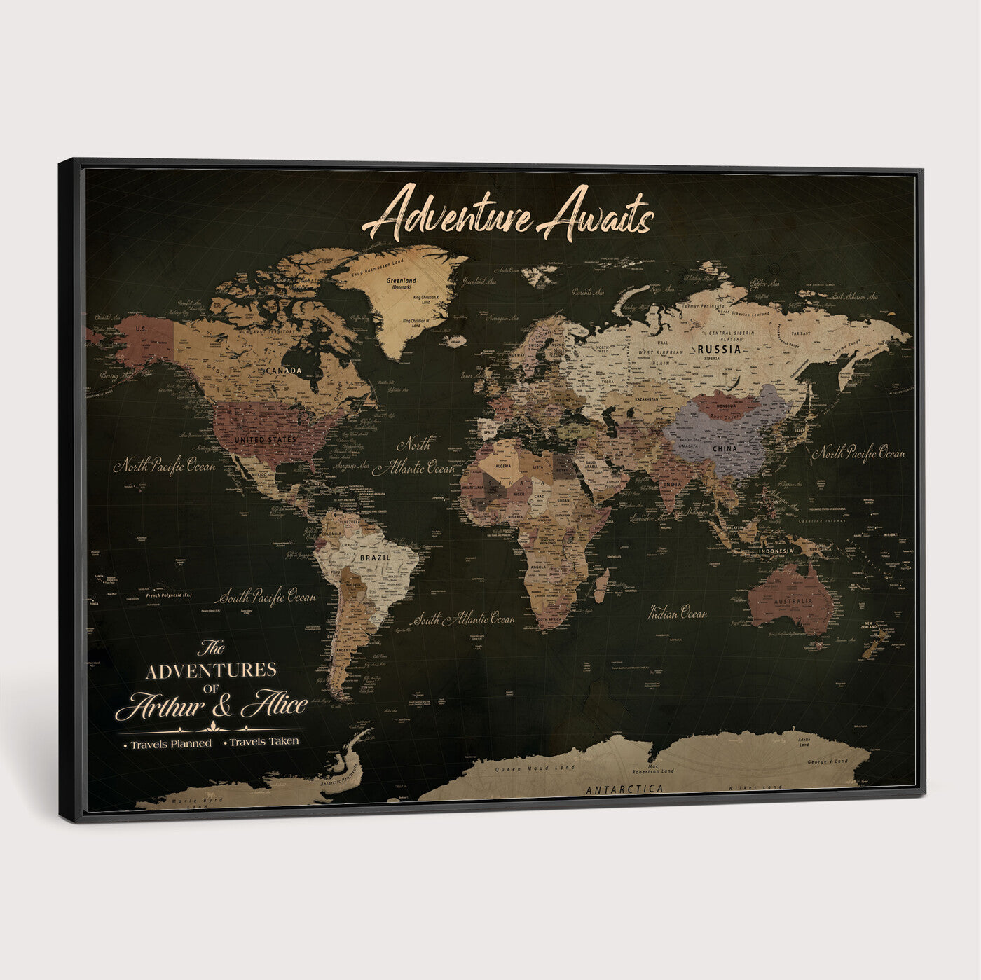 46935759-MGV-CV-36X24 - Custom Push Pin World Map Canvas | Personalized Travel Tracker | Wedding Anniversary Gift for Couples | Adventure Map Wall Art with Pins