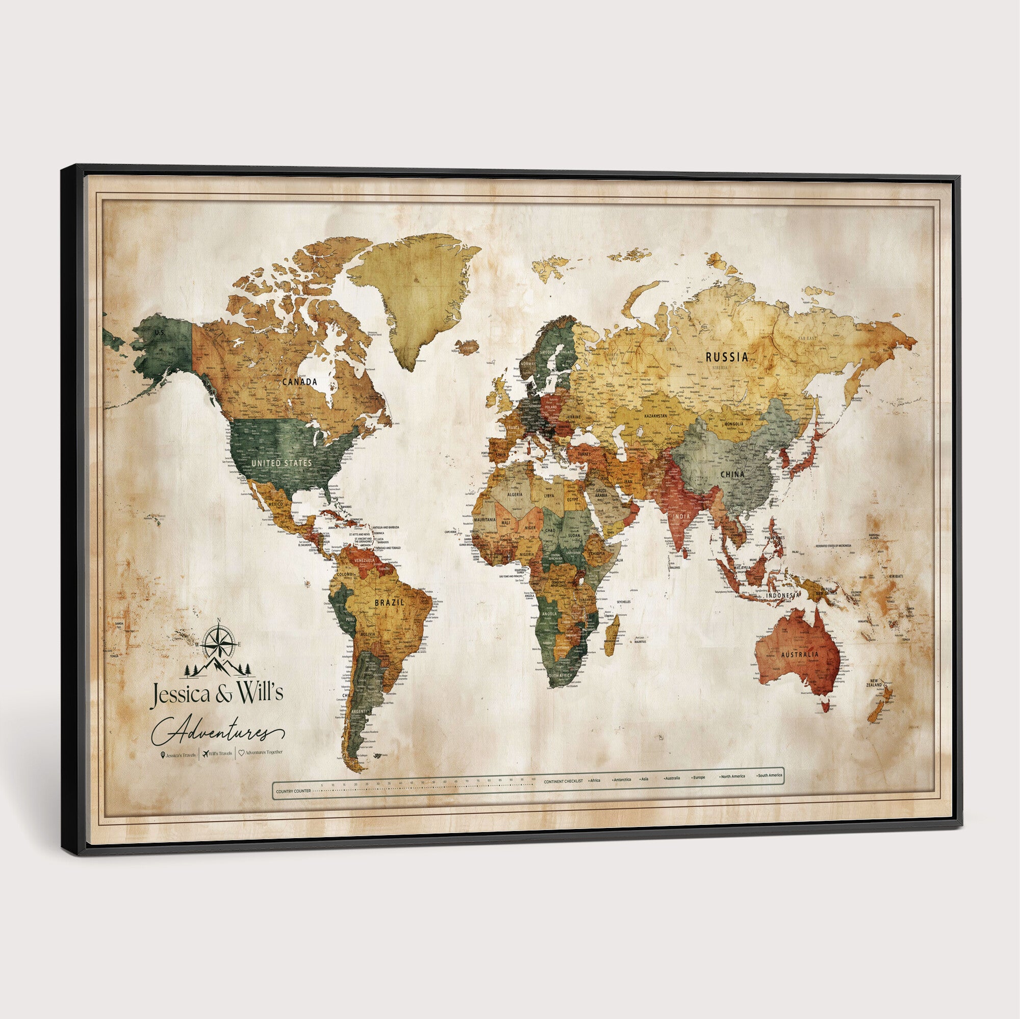 19542567-MGV-CV-36X24 - Custom Push Pin World Map Canvas | Personalized Travel Tracker | Wedding Anniversary Gift for Couples | Adventure Map Wall Art with Pins
