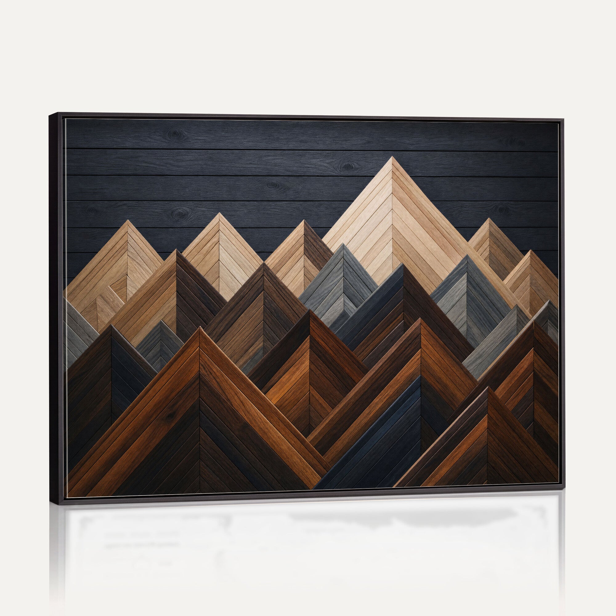 70531117-MGV-CV-36X24 - Geometric Wood Mountain Wall Art Canvas Print, 3D Look Rustic Mosaic Landscape Print