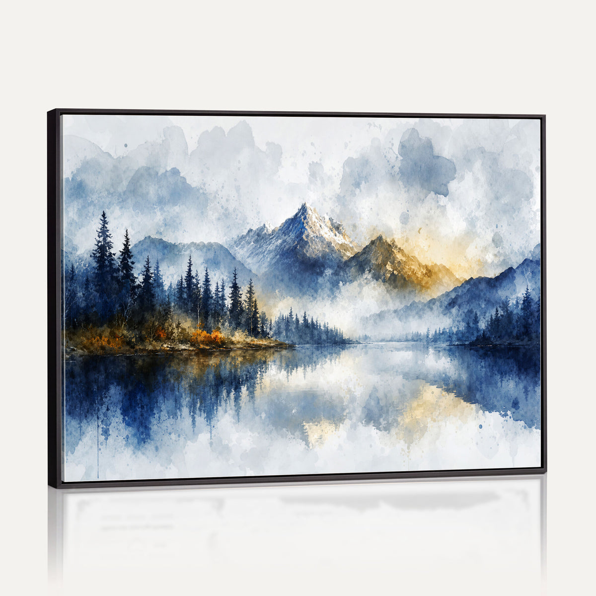 62076449DG-MGV-CV-36X24 - Abstract Watercolor Mountain Lake Wall Art Print for Living Room Decor