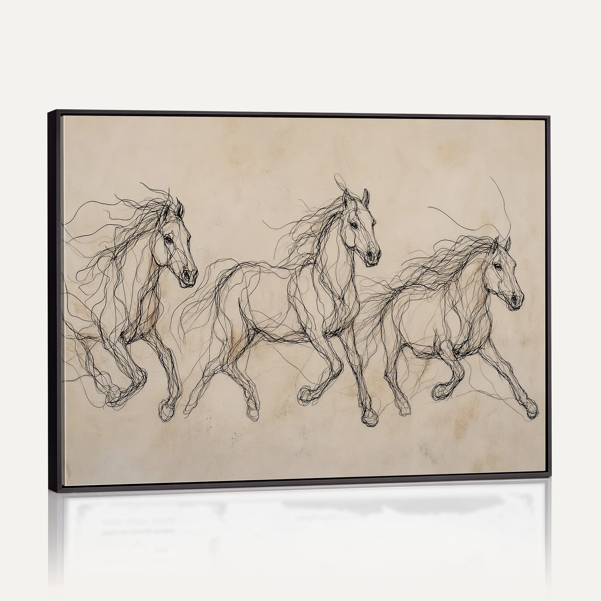 81051673-MGV-CV-36X24 - Abstract Horse Line Art Canvas, Gesture Sketch Wild Horses Print, Modern Scribble Artwork, Minimalist Equine Wall Decor, Rustic Studio Gift
