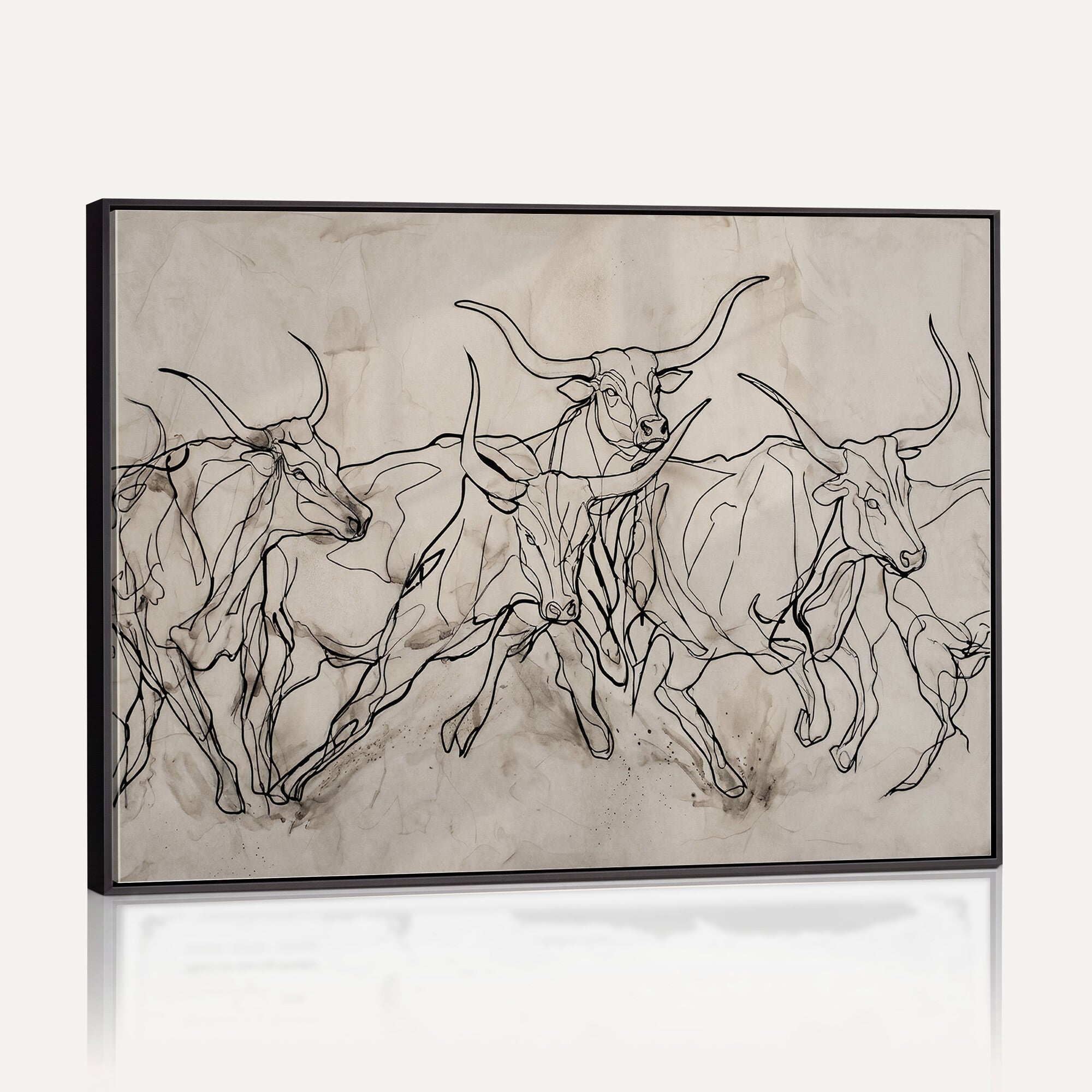 16671245-MGV-CV-36X24 - Minimalist Longhorn Line Art, Modern Texas Bull Canvas Print, Abstract Western Wall Decor, Continuous Line Artwork, Black White Ranch Gift