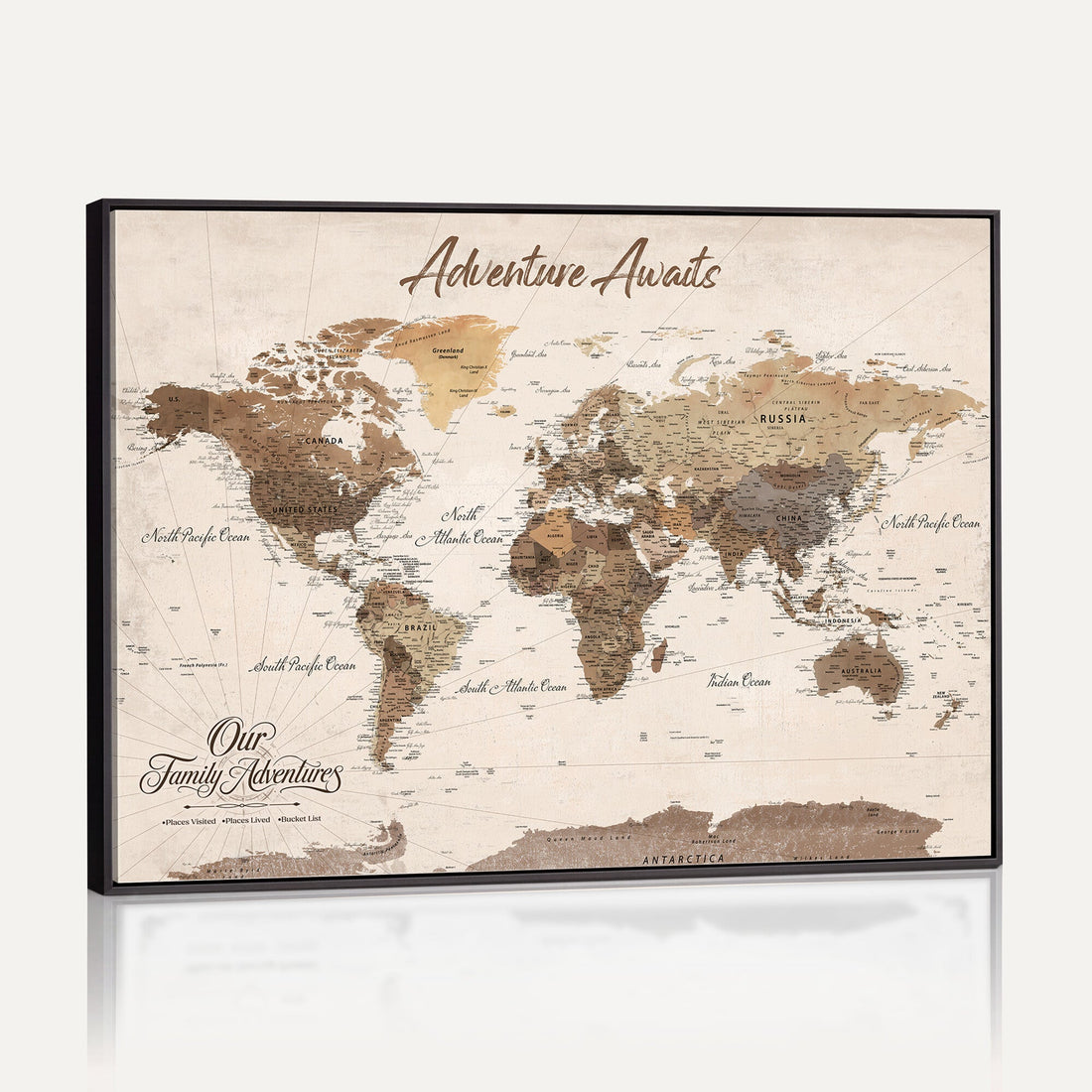 Our Family Adventures Push Pin World Map Canvas Print with Pins