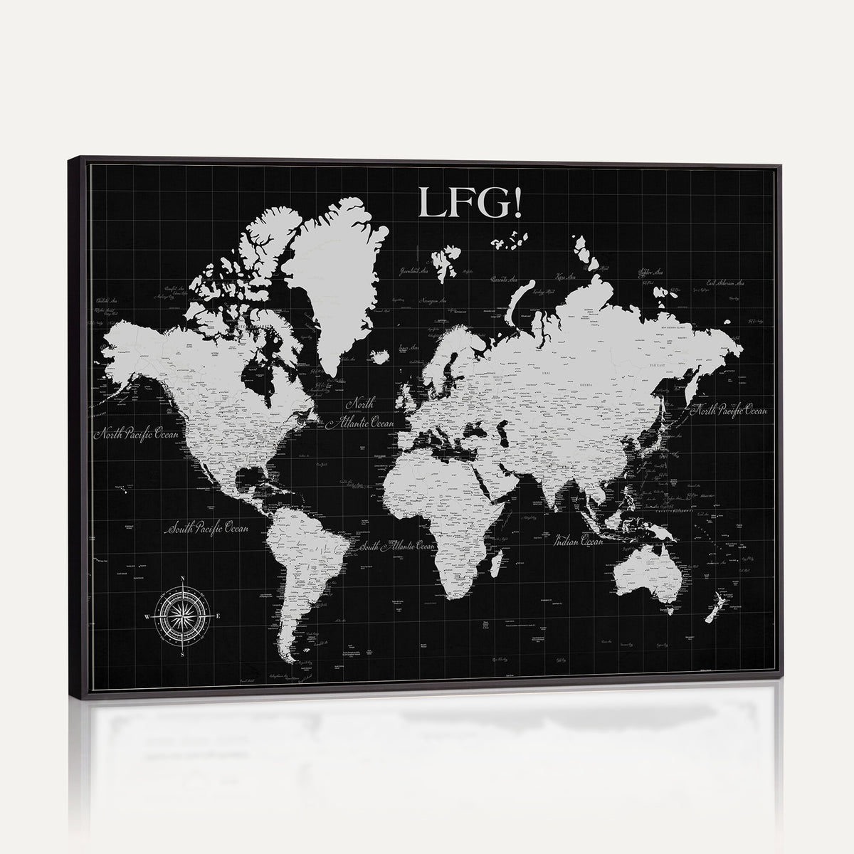 68209291-MGV-CV-36X24 - Extra Large Framed Personalize Push Pin World Map Wall Art Canvas Print for Travel Tracking