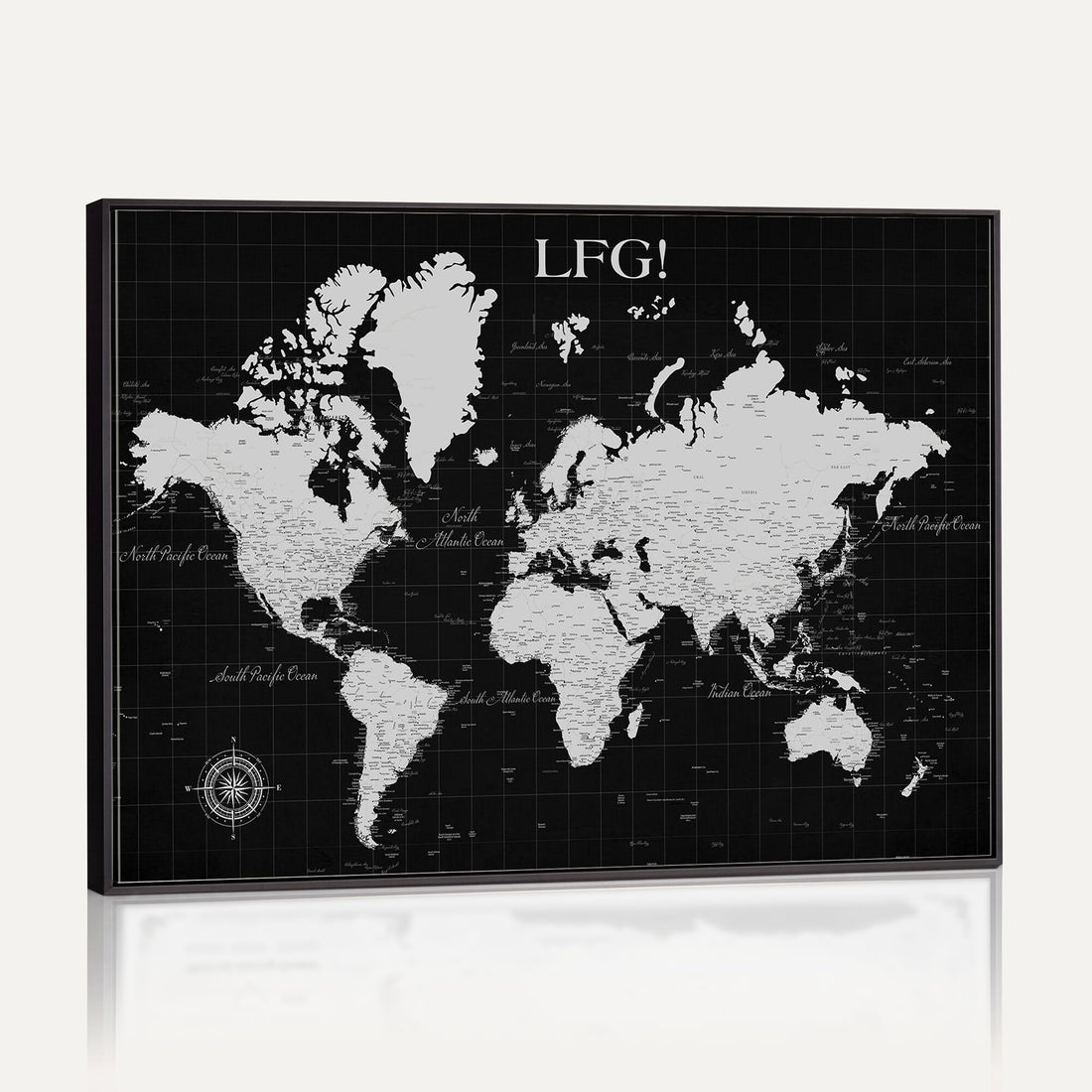 Extra Large Custom World Map Wall Art with Push Pins, Framed Travel Canvas