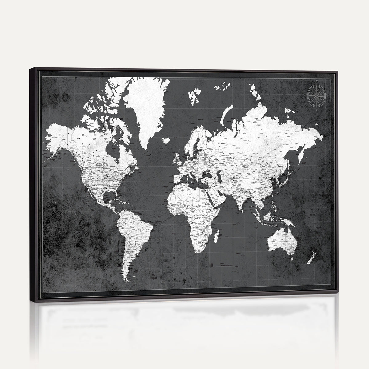 78574966-MGV-CV-36X24 - Extra Large Framed Personalize Push Pin World Map Wall Art Canvas Print for Travel Tracking