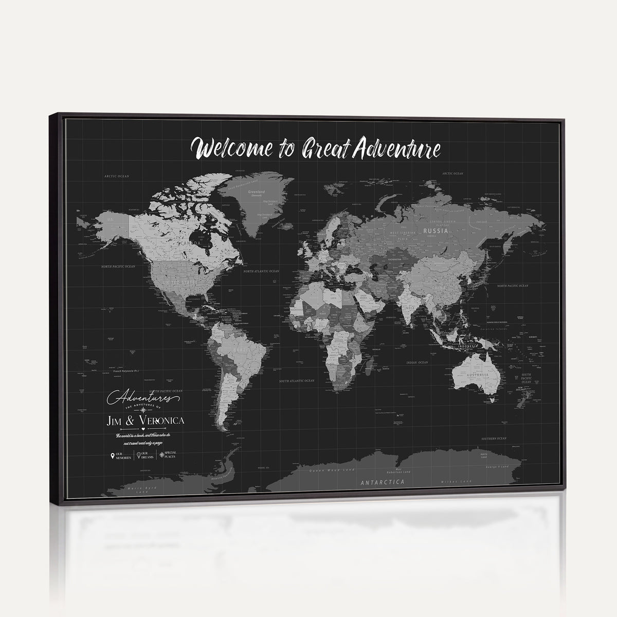 NEWMAP-21-MGV-CV-36X24 - World Map Wall Art Canvas Print, Modern Decorative Framed Map Artwork Prints for Living Room, Office, Bedroom Wall Decor