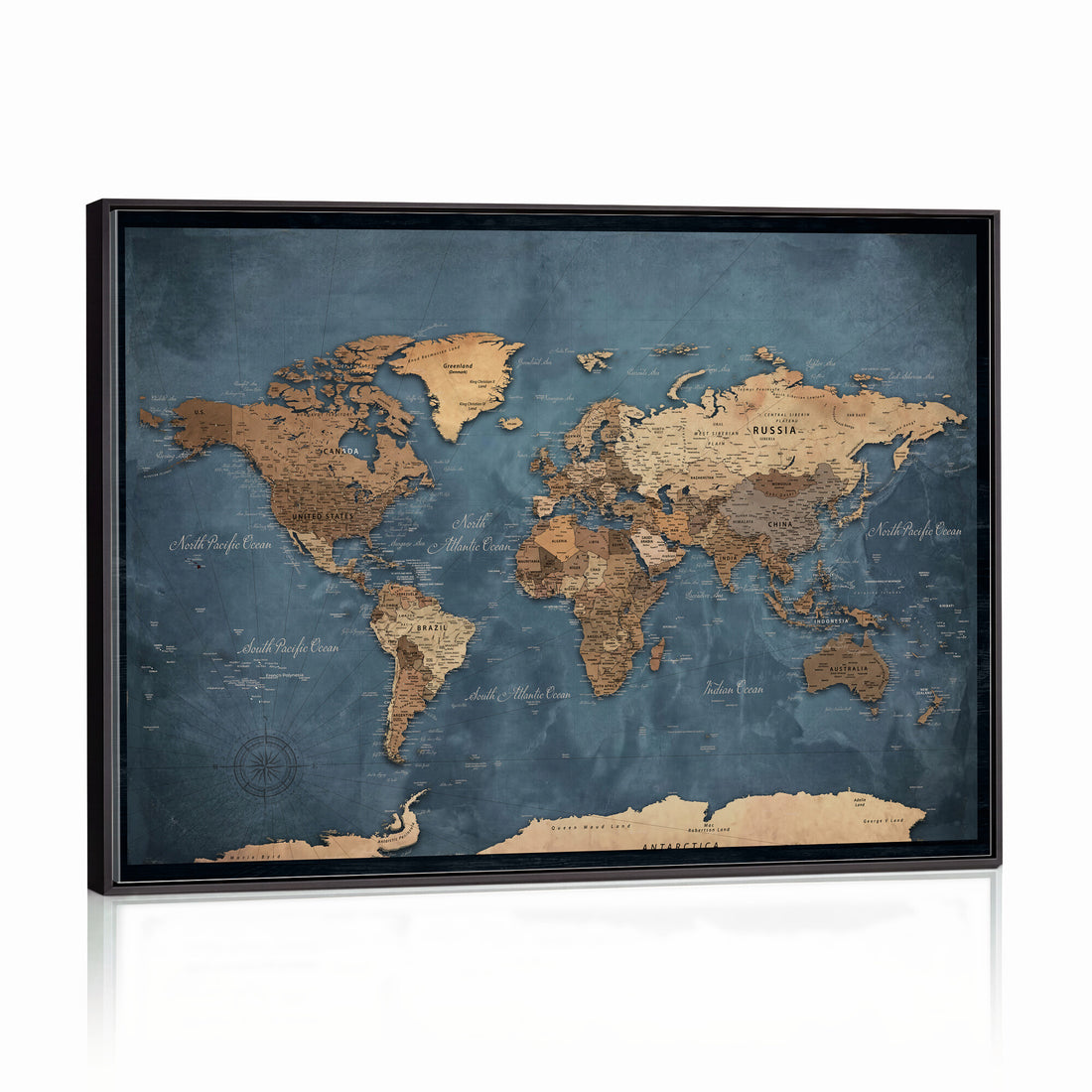 Custom Push Pin World Map Wall Art Canvas Print – Personalized Travel Tracker with Pins Framed Large for Home and Office Decor