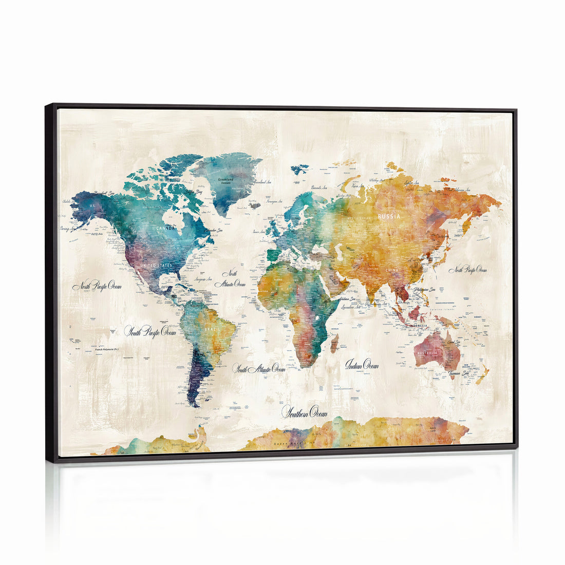 Custom Push Pin World Map Wall Art Canvas Print – Personalized Travel Tracker with Pins Framed Large for Home and Office Decor