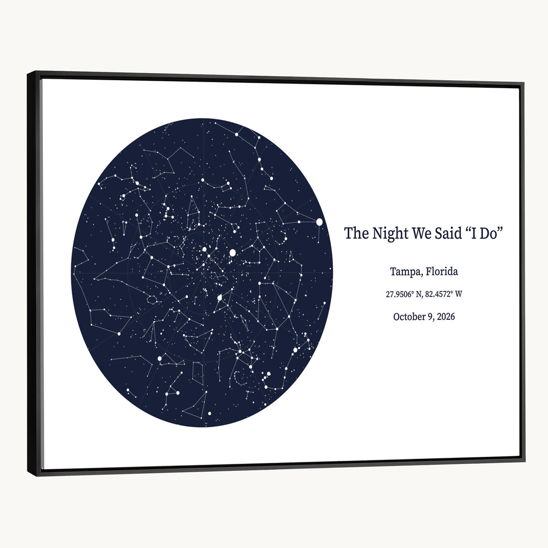 Custom Star Map Canvas Print, Personalized Night Sky by Date and Place