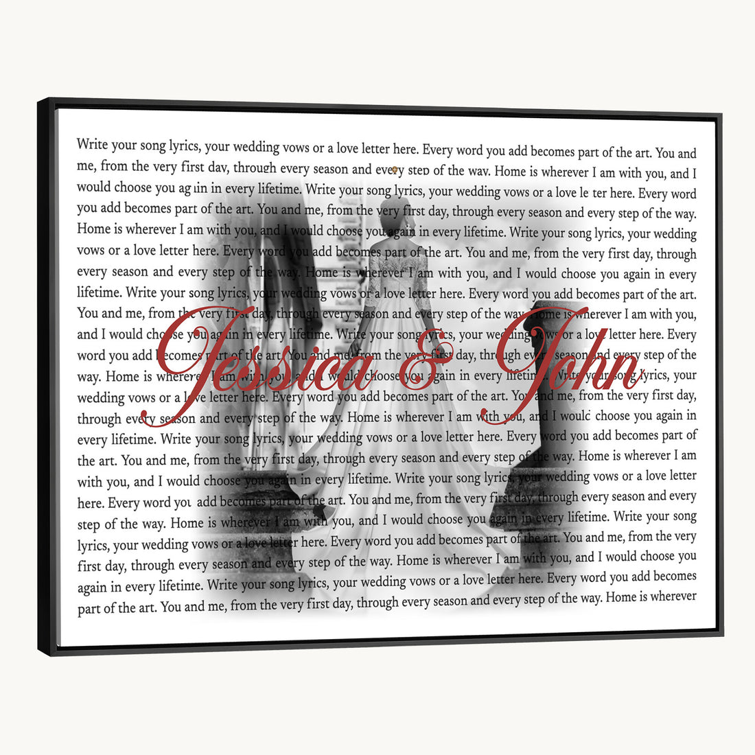 Song Lyrics over Photo Canvas Print, Personalized Wedding Song Art