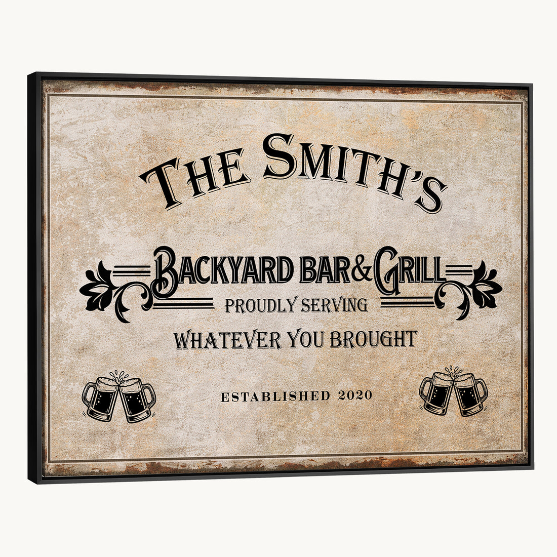 Custom Backyard Bar & Grill Sign, Personalized Family Name Arch Canvas